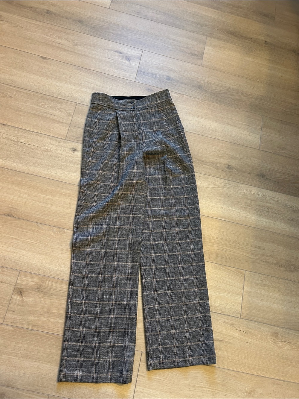Women’s Gray Plaid Dress Pants - Classic Straight Fit